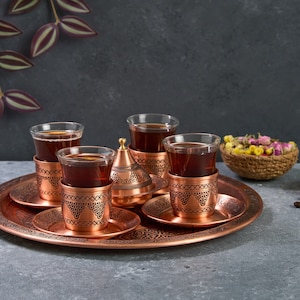 Turkish Tea Set, Copper Tea Cups, Copper Tea Set, Tea Glasses, Home Gifts, Wedding Gift