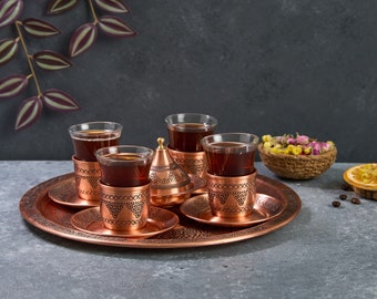 Turkish Tea Set, Copper Tea Cups, Copper Tea Set, Tea Glasses, Home Gifts, Wedding Gift