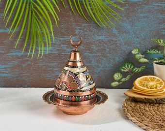 Große Kupfer Bonbonschüssel, Kupferschüssel mit Deckel, Kupferzuckerschüssel, Traditionelle türkische Kupferzuckerschüssel, Küche Wohnkultur