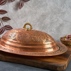 Copper Serving Plate with Lid, Handmade Turkish Copper Plate with lid, Decorative Serving Plate, Serving Plater, Serving Dish, Dinner Plate