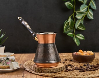 Handmade Copper Turkish Coffee Pot (Cezve/Ibrik) - 15.21 Oz/450 Ml, Stovetop Coffee Maker For Greek & Arabic Coffee
