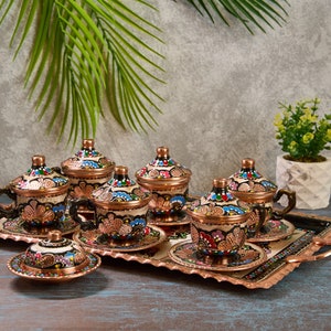 Turkish Coffee Set, Copper Coffee Cups, Copper Coffee Set, Copper Coffee Set, Greek Coffee Cup Set, Home Gifts,Wedding Gift