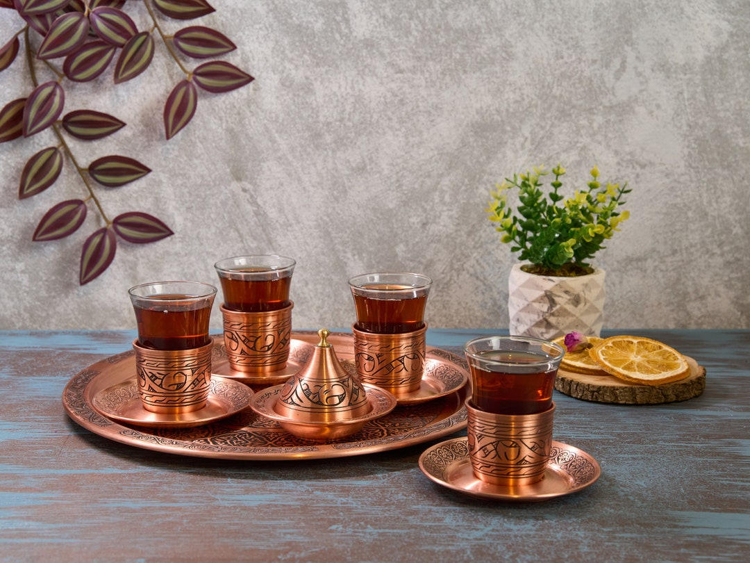 Turkish Tea Set, Copper Tea Cups, Copper Tea Set, Tea Glasses, Home ...