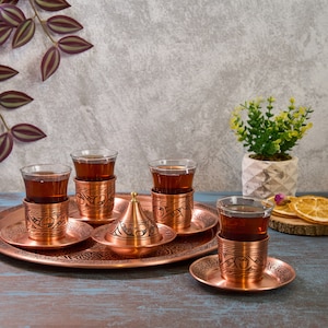 Turkish Tea Set, Copper Tea Cups, Copper Tea Set, Tea Glasses, Home Gifts, Wedding Gift