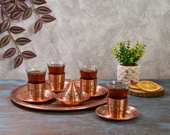 Turkish Tea Set, Copper Tea Cups, Copper Tea Set, Tea Glasses, Home Gifts, Wedding Gift