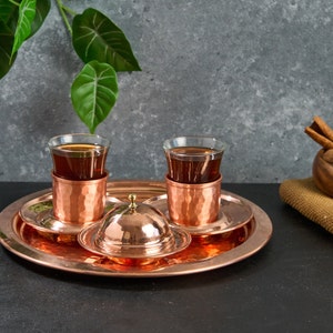 Turkish Tea Set, Copper Tea Cups, Copper Tea Set, Tea Glasses, Home Gifts, Wedding Gift