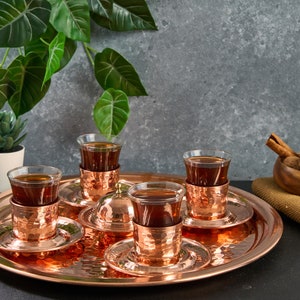Turkish Tea Set, Copper Tea Cups, Copper Tea Set, Tea Glasses, Home Gifts, Wedding Gift