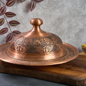 Handmade Copper Serving Plate with Lid, Turkish Copper Plate with lid, Decorative Serving Plate, Serving Plater, Serving Dish, Dinner Plate