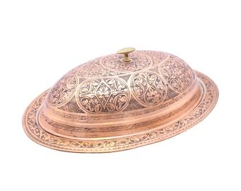 Handmade Copper Serving Plate with Lid, Turkish Copper Plate with lid, Decorative Serving Plate, Serving Plater, Serving Dish, Dinner Plate