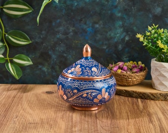 Koperen suikerpot, koperen kom met deksel, koperen snoepkom, traditionele Turkse koperen suikerpot, koperen Delight Bowl, keuken Home Decor