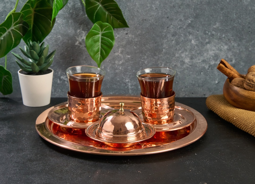 Turkish Tea Set, Copper Tea Cups, Copper Tea Set, Tea Glasses, Home ...