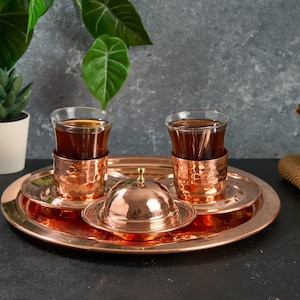 Turkish Tea Set, Copper Tea Cups, Copper Tea Set, Tea Glasses, Home Gifts, Wedding Gift