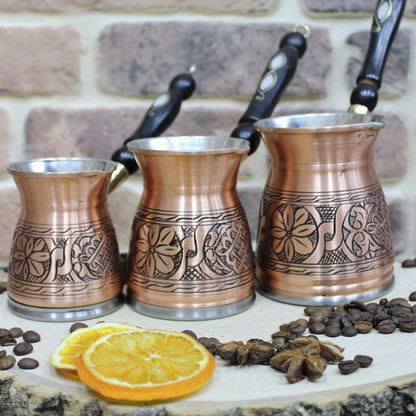 Cafetera de cobre compatible con estufa eléctrica de inducción, cafetera árabe griega turca Cezve Briki, cafetera para estufa