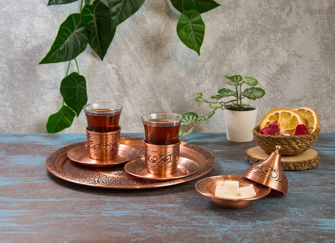 Turkish Tea Set, Copper Tea Cups, Copper Tea Set, Tea Glasses, Home ...