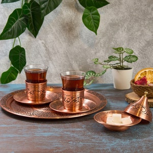 Turkish Tea Set, Copper Tea Cups, Copper Tea Set, Tea Glasses, Home Gifts, Wedding Gift