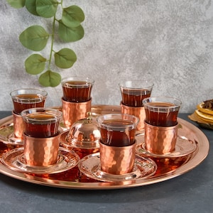 Turkish Tea Set, Copper Tea Cups, Copper Tea Set, Tea Glasses, Home Gifts, Wedding Gift