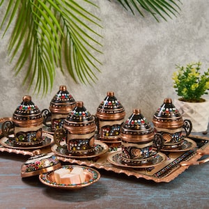 Türkisches Kaffeeset, Kupferkaffeetassen, Kupferkaffeeset, Kupferkaffeeset, griechisches Kaffeetassenset, Hauptgeschenke, Hochzeitsgeschenk