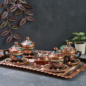 Türkisches Kaffeeset, Kupferkaffeetassen, Kupferkaffeeset, Kupferkaffeeset, griechisches Kaffeetassenset, Hauptgeschenke, Hochzeitsgeschenk