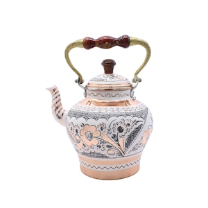 Turkish Handmade Copper Teapot, Teapot Warmer Samovar, Tea Maker, Copper Teapot, Authentic Pure Copper Teapot, Tea Kettle, Gift for Her