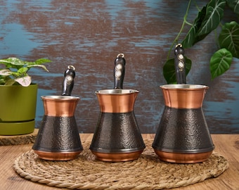 Handmade Copper Turkish Coffee Pot: Stovetop Cezve with Wood Handle