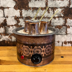 Large Traditional Turkish Copper Hot Sand Coffee Maker Machine Round Shape for 110 and 220 Volts