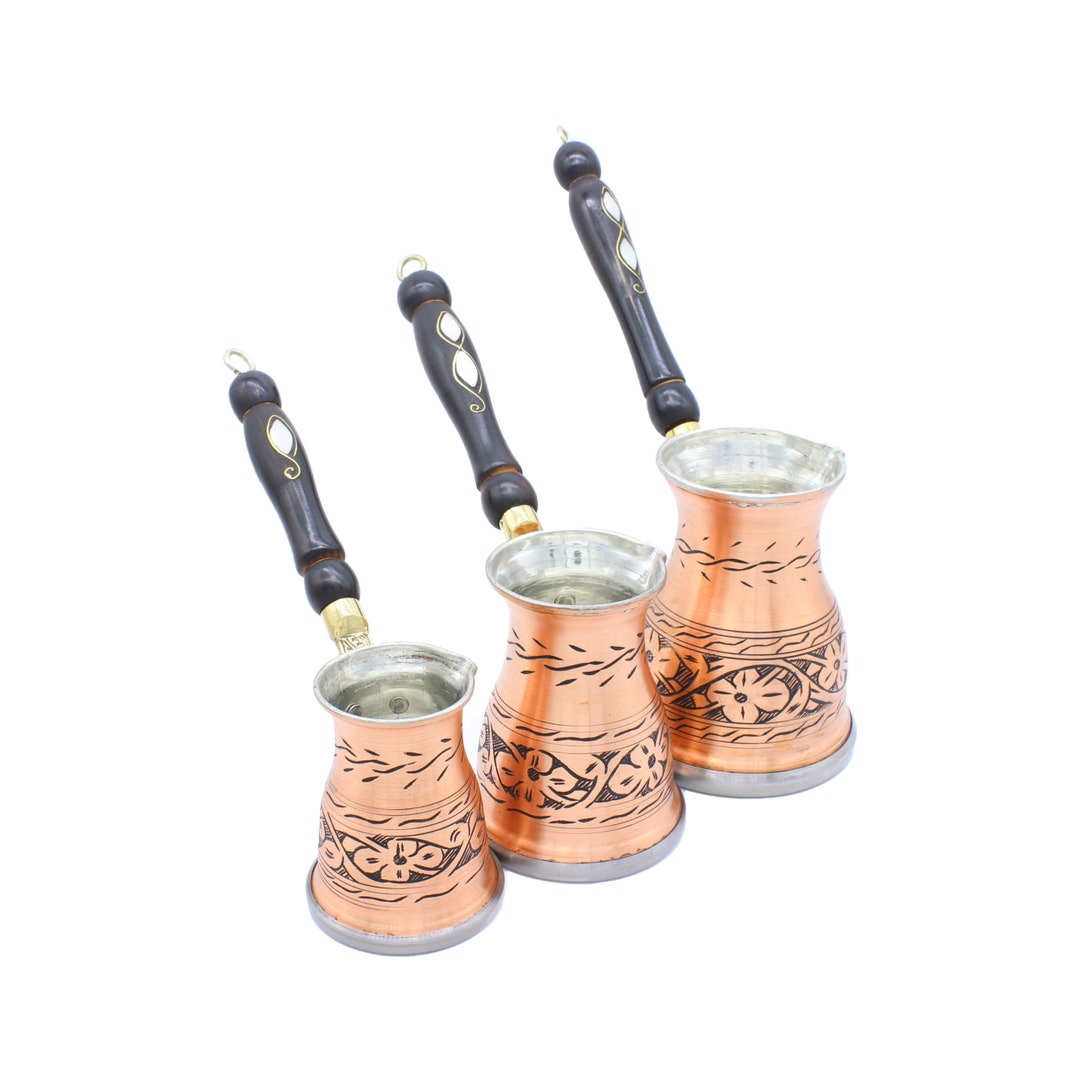 Induction Stove Compatible Handmade Hand Engraved Copper Coffee Pot Set