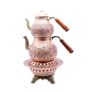 Handmade Copper Teapot with Heater, Teapot Warmer Samovar, Tea Maker, Turkish Copper Teapot with Heater, Pure Copper Teapot, Tea Kettle