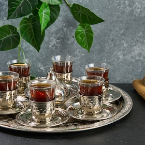 Turkish Tea Set, Copper Tea Cups, Copper Tea Set, Tea Glasses, Home Gifts, Wedding Gift
