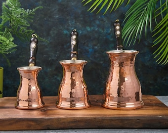 Cafetera turca de cobre hecha a mano, cafetera turca griega árabe, cafetera Cezve Briki, cafetera para estufa, cafetera de cobre