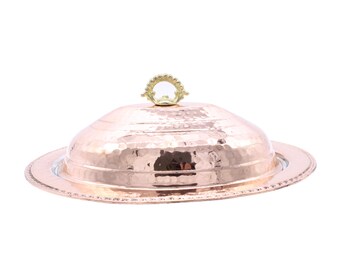 Handmade Copper Serving Plate with Lid, Turkish Copper Plate with lid, Decorative Serving Plate, Serving Plater, Serving Dish, Dinner Plate