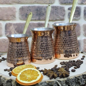 Cafetera turca de cobre, cafetera árabe griega turca hecha a mano Cafetera Cezve Briki, Cafetera de estufa, Cafetera de cobre