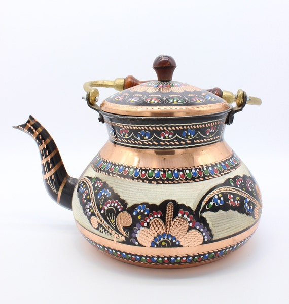 Turkish Handmade Tea Pot Set Copper Hammered Traditional Kettle, Samovar