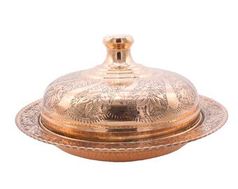 Handmade Copper Serving Plate with Lid, Turkish Copper Plate with lid, Decorative Serving Plate, Serving Plater, Serving Dish, Dinner Plate