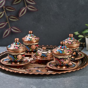 Türkisches Kaffeeset, Kupferkaffeetassen, Kupferkaffeeset, Kupferkaffeeset, griechisches Kaffeetassenset, Hauptgeschenke, Hochzeitsgeschenk