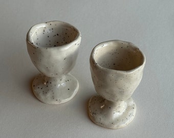Set of 2 Pastel egg cups - beige handmade ceramic egg holder - easter decoration