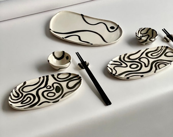 Ceramic sushi set plate for two, tree or four persons