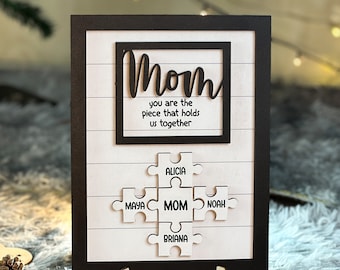 Mother's Day Gift from Kids Husband, Piece That Holds Us Together Grandma Gift, Personalized Mom Puzzle Sign, Customized Puzzle Pieces Sign