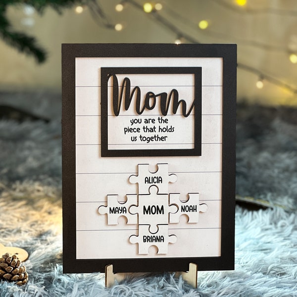 Mother's Day Gift from Kids Husband, Piece That Holds Us Together Grandma Gift, Personalized Mom Puzzle Sign, Customized Puzzle Pieces Sign