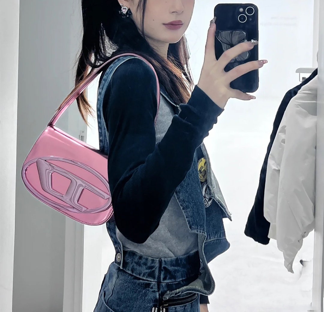 Y2K Pink Shoulder Bags Metallic Pink Y2k Handbags Leather Etsy