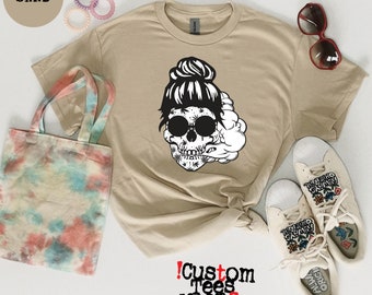 Smoking Skull, Funny Weed T Shirt, Funny Pothead Shirt, Cannabis Shirt, Marijuana Shirt, Bun Hair Skull Smoking Shirt, Weed Shirt for women