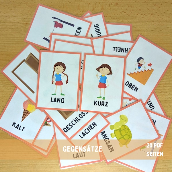 Opposites flashcards, pairing cards, memory game, preschool, kindergarten