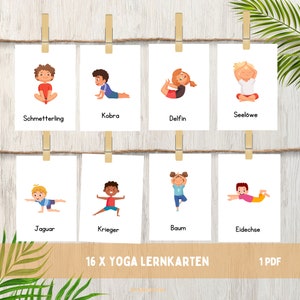 16 carte didattiche per lo yoga, modello di stampa PDF per carte didattiche Montessori