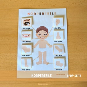 Körperteile Aktivität printable,2 Hauttöne