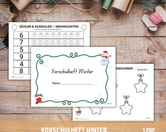Preschool workbook Winter, Kindergarten exercises, Learning book Autumn, Preschool PDF, Coloring & writing exercises, Digital download