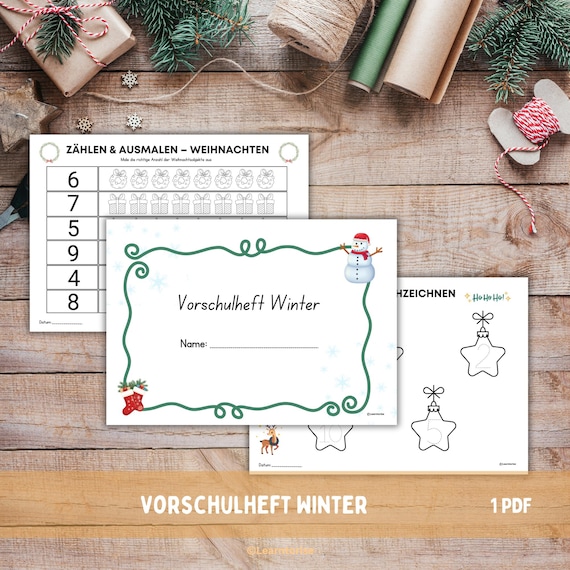 Vorschulheft Winter,Kindergarten Übungen,Lernheft Herbst,Vorschule PDF,Mal- & Schreibübungen,Digitaler Download