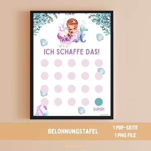 Zindelijkheidstraining, beloningstabel, meisje, wekelijkse taken, luiervrij, "Je kunt het", zeemeermin, gedragstabel