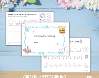 Spring Preschool Workbook, Printable PDF Workbook, Early Childhood Education Kindergarten, Writing, Numbers, Logic, Preschool Worksheets