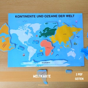 Kontinente und Ozeane,Weltkarte, Continents, Ocean, Map, Homeschool, Continents Printable PDF