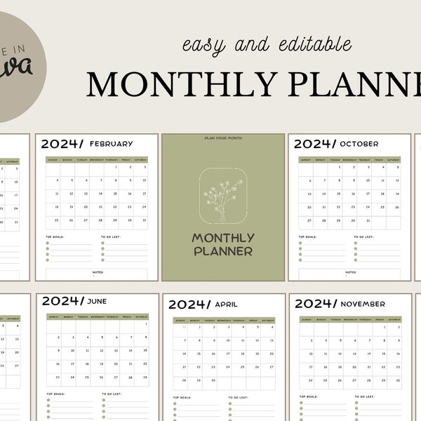 Monthly budget planner printable, undated weekly and month overview, editable & printable calendar for bills and to do lists, stay organized