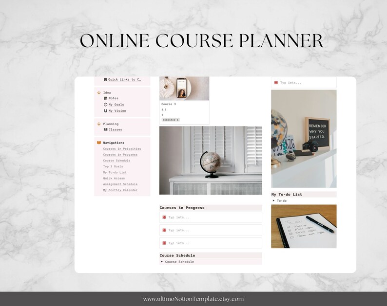 Notion Template Online Course Planner, Notion Dashboard, Online